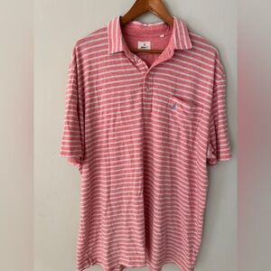 Johnnie-O Hangin’ Out Striped Pink Polo Shirt with Pocket. Men’s XXL EUC